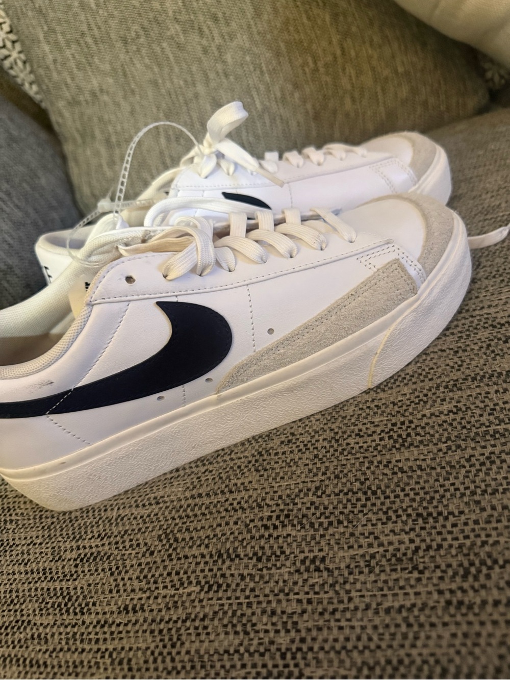 Nike  White Sneakers with Black Swoosh and Light Gray Accents platform